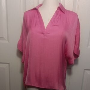 Naked Zebra Bubble Gum Punk High-low Collared Satin Blouse - Small